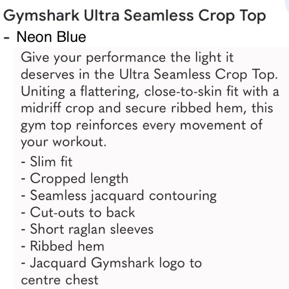 GYMSHARK Neon Blue Ultra Seamless Crop Top Size S - Picture 13 of 13